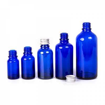 Blue Glass Bottle, Silver Aluminium Cap, 10 ml