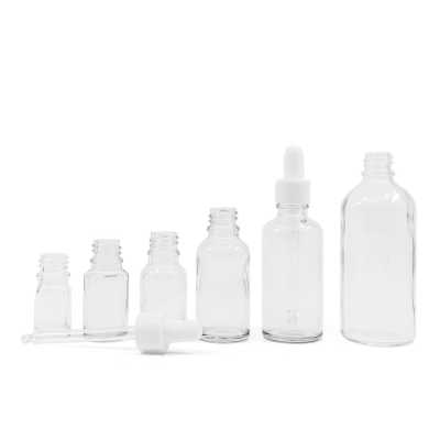 Clear Glass Bottle, White Smooth Matte Dropper, 30 ml