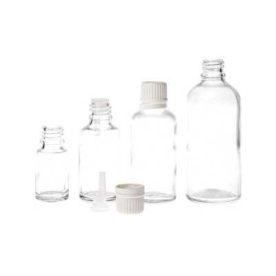 Clear Glass Bottle, White Tamper Evident Cap & Dropper, 100 ml