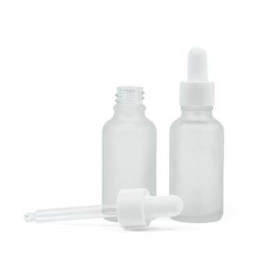 Clear Frosted Glass Bottle, White Smooth Matte Dropper, 30 ml