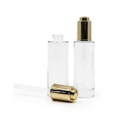 Clear Glass Bottlee, Slim, Gold Push Dropper, 30 ml