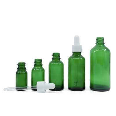 Green Glass Bottle, White Smooth Matte Dropper, 50 ml