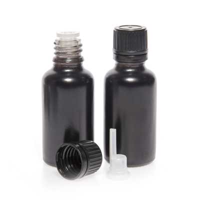 Matt Black Glass Bottle, Black Cap & Dropper 30 ml