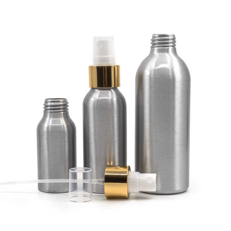 Aluminium Bottle, White Spray With Glossy Gold Collar, 225 ml