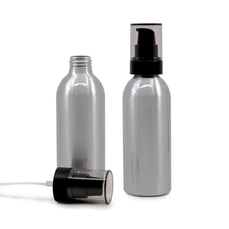 Aluminium Bottle, Black Pump With Smokey Overcap, 225 ml