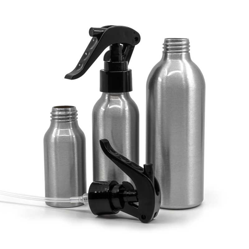 Aluminium Bottle, Black Trigger Spray, 225 ml