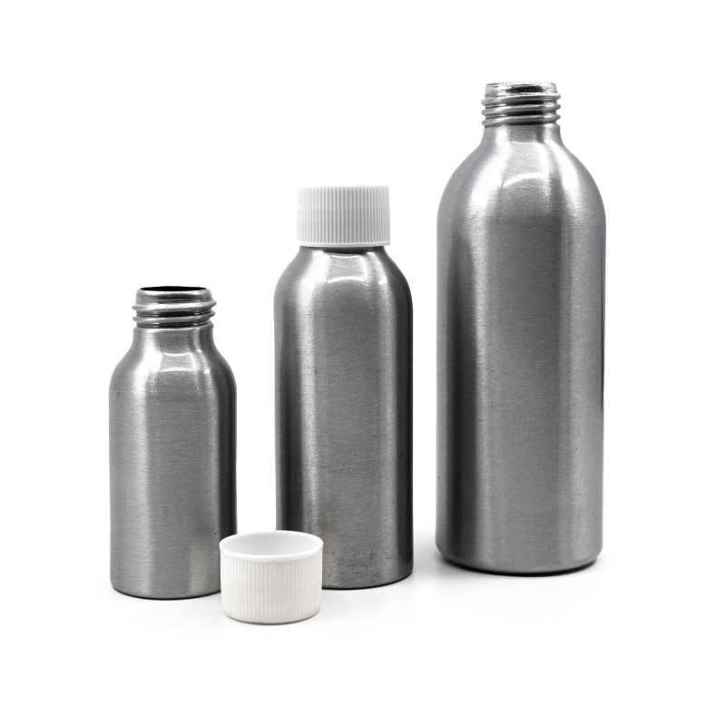 Aluminium Bottle with White Plastic Cap, 225 ml