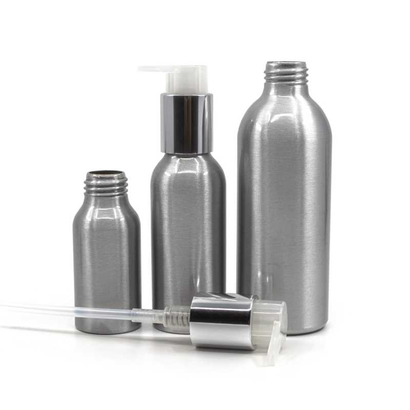 Aluminium Bottle, Silver Pump, 225 ml