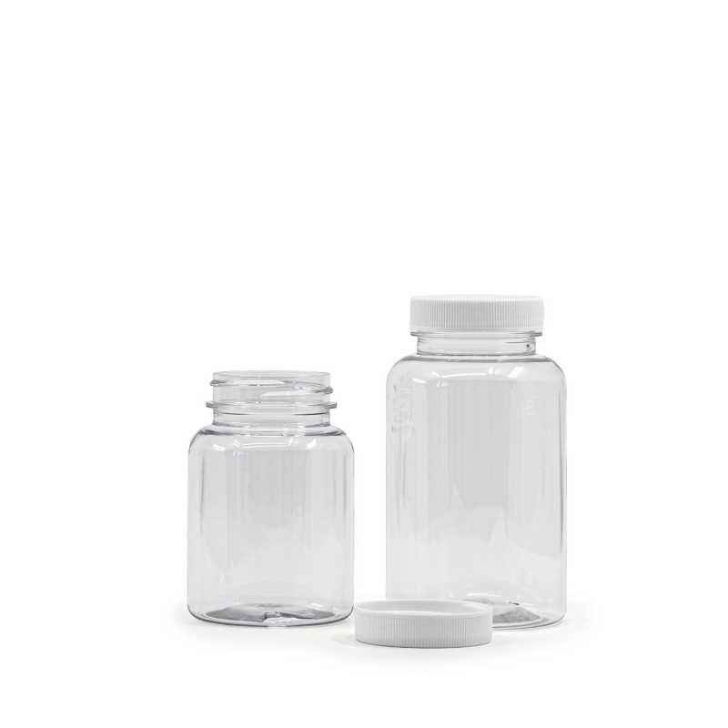 Clear Plastic Pill Jar with White Lid, 150 ml