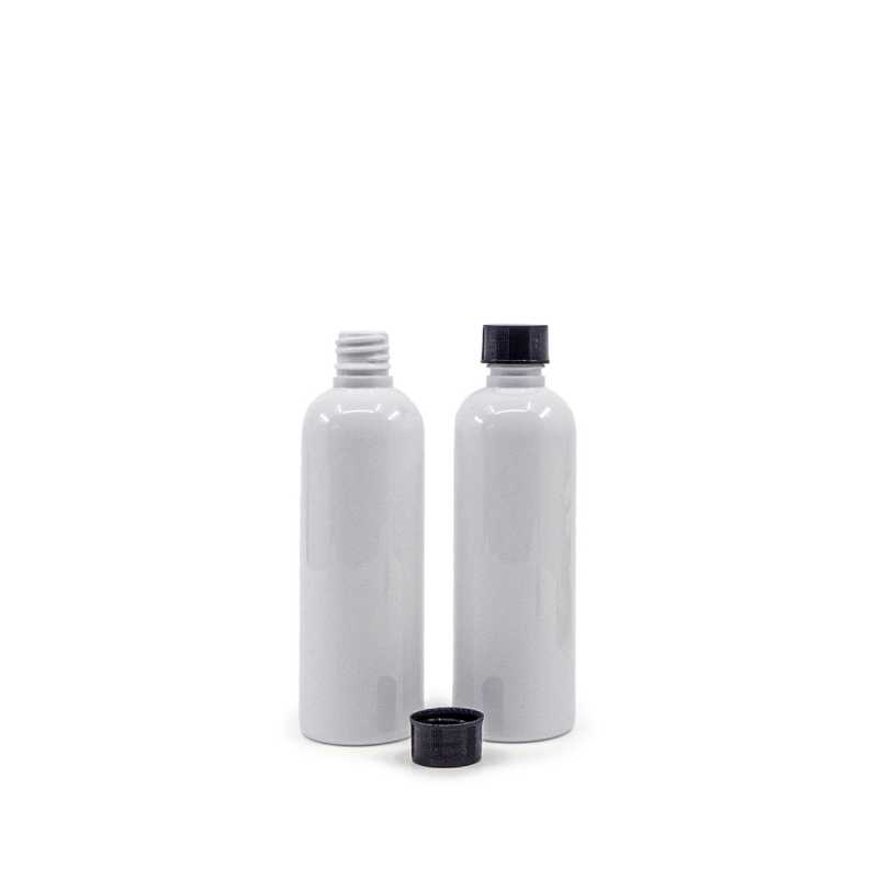 White Plastic Bottle, 24/410, Black Cap, 100 ml