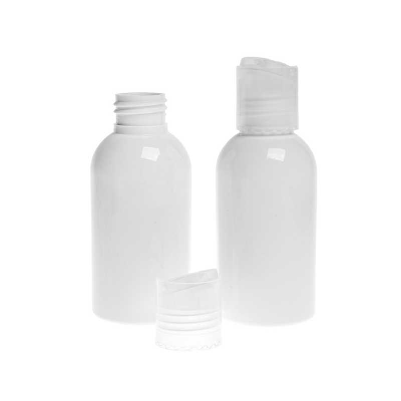 White Plastic Bottle, Transparent Disc Top , 100 ml