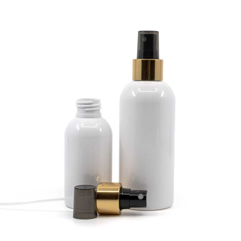 White plastic bottle made of PET with glossy surface.
Volume: 150 ml, total volume 170 mlBottle height: 118 mmBottle diameter: 49 mmNeck: 24/410
The packaging