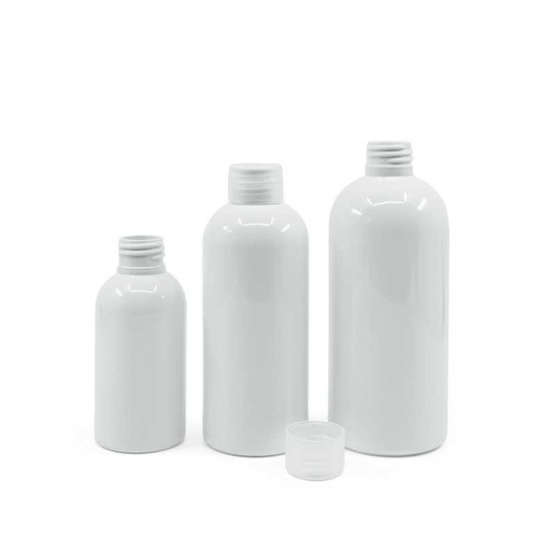 White Plastic Bottle, Transparent Cap, 100 ml