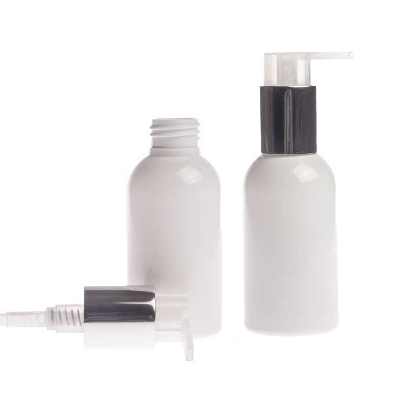 White Plastic Bottle, Silver Pump, 100 ml