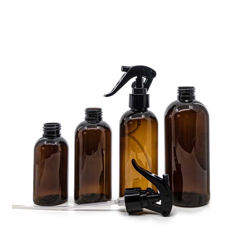 Amber Plastic Bottle, Black Trigger Spray, 150 ml