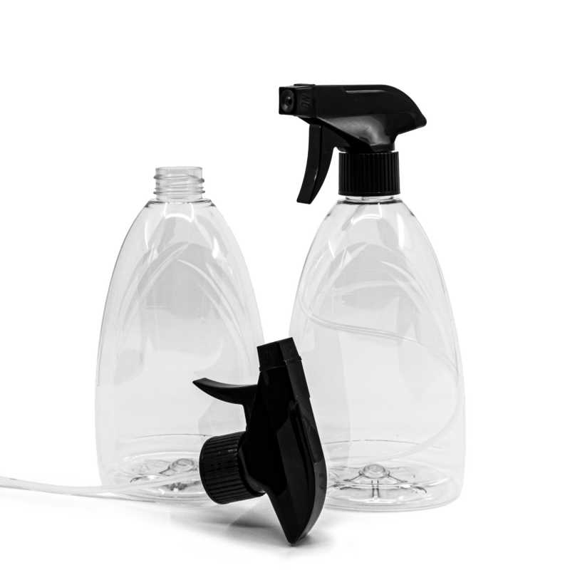 Clear Plastic Bottle, Black Trigger Spray, 500 ml