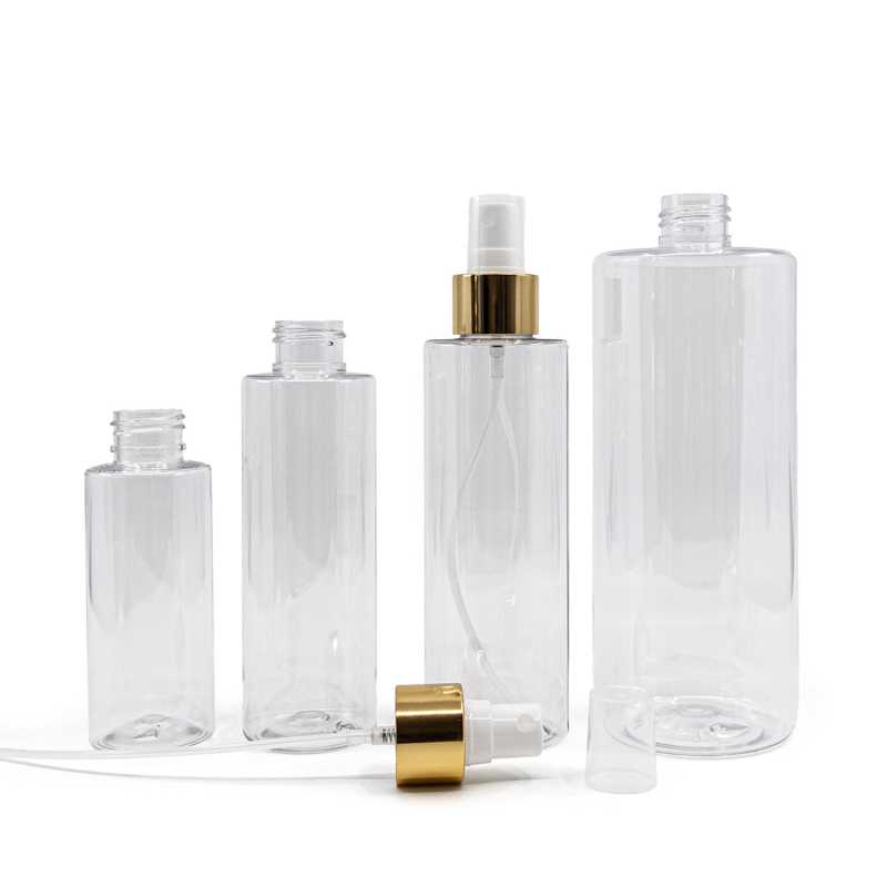 Clear Plastic Bottle, White Spray With Glossy Gold Collar, 500 ml 