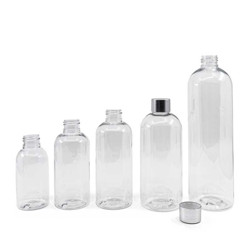 Rounded Clear Plastic Bottle 24/410, Silver Cap, 500 ml