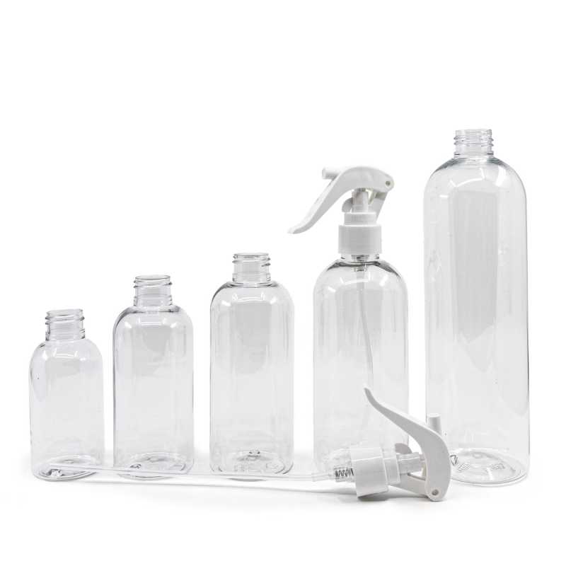 Rounded Clear Plastic Bottle, White Trigger Spray, 150 ml