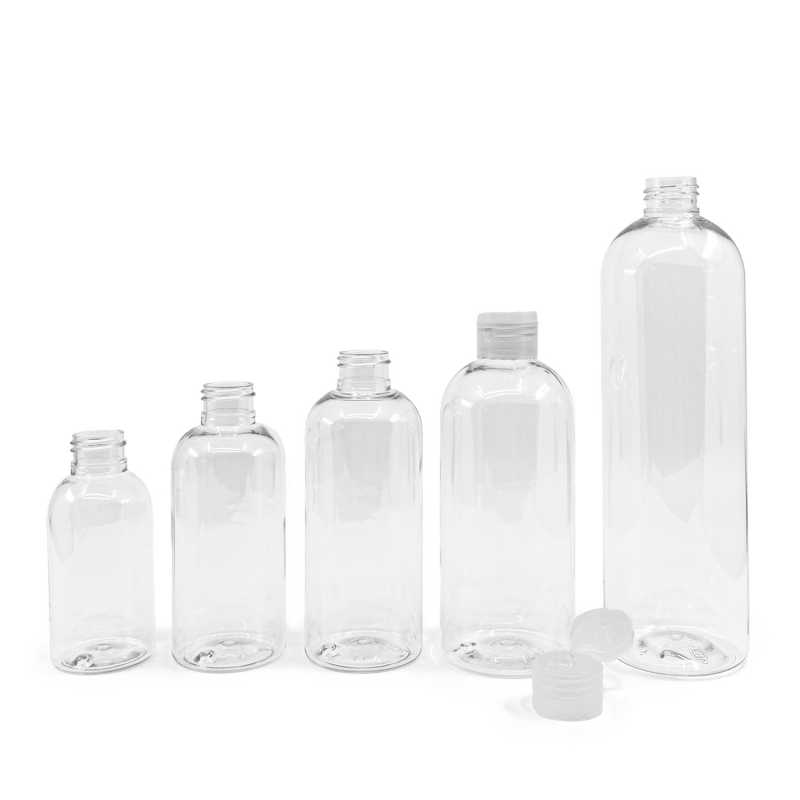 Rounded Clear Plastic Bottle, Transparent Flip Top, 100 ml