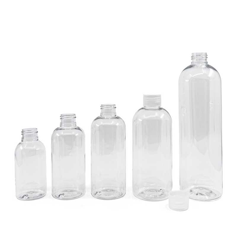 Rounded Clear Plastic Bottle, Transparent Plastic Cap, 300 ml