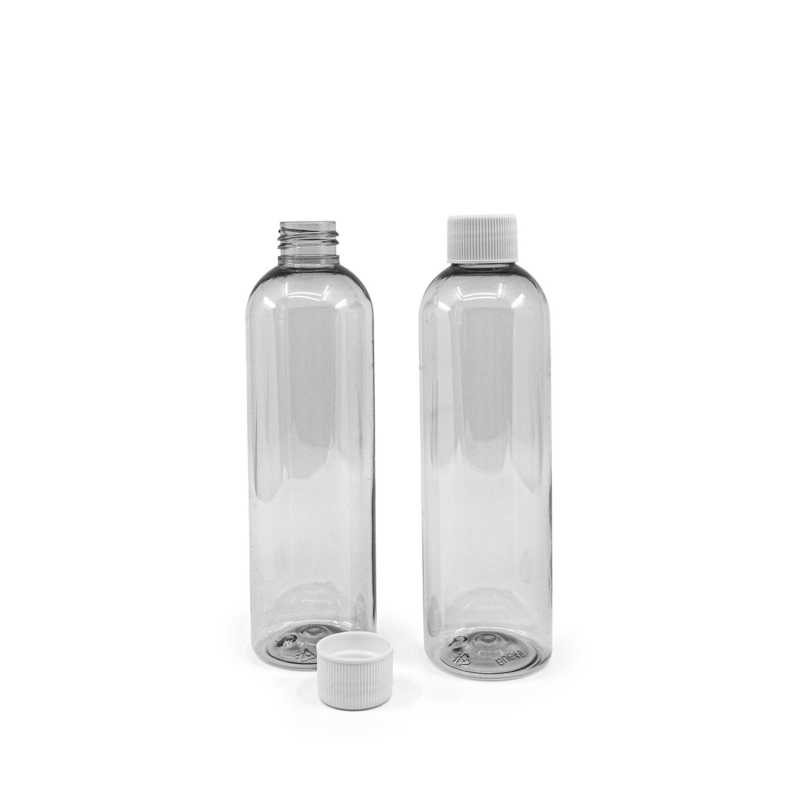 Clear Plastic Recycled Bottle, White Plastic Cap, 250 ml