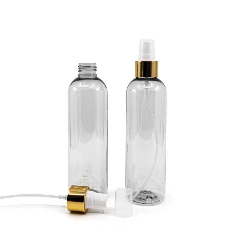 Recycled Plastic Bottle, White Spray With Glossy Gold Collar, 250 ml