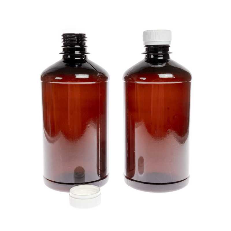 Theplastic bottle with a volume of 500 ml serves as a packaging material for various liquids or powders. Thanks to its brown colour, it effectively protects the