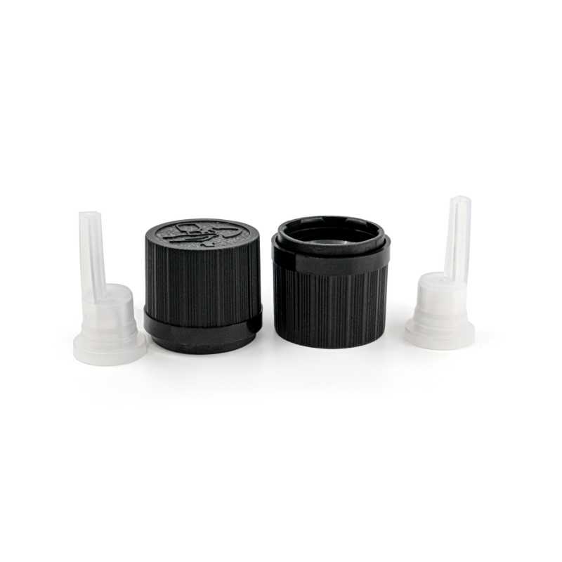 Black Tamper Evident Safety Cap & Dropper, Ribbed 18/410