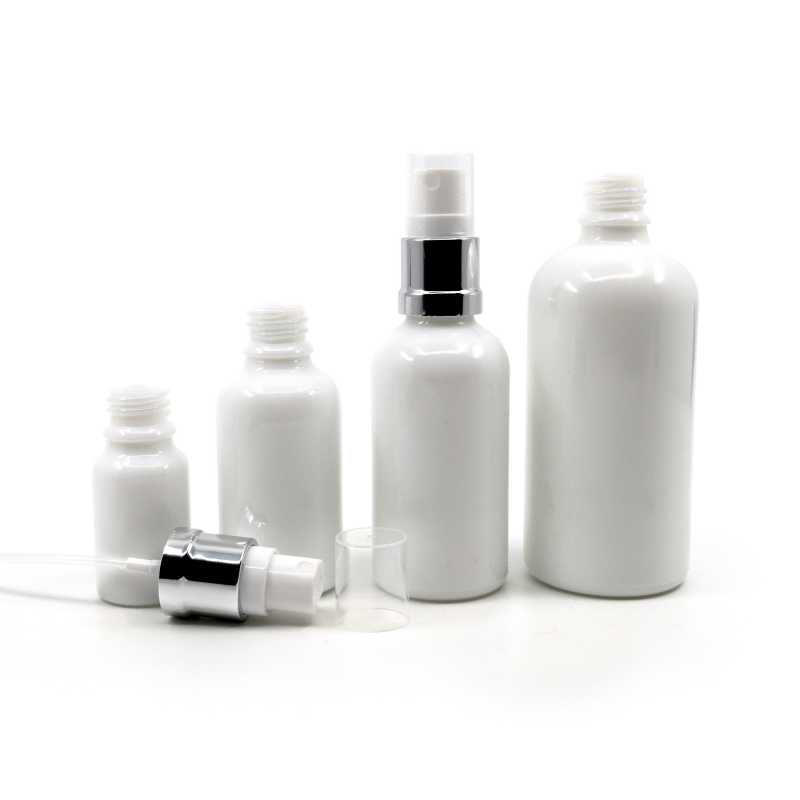 White Glass Bottle, Glossy Silver White Spray, 10 ml