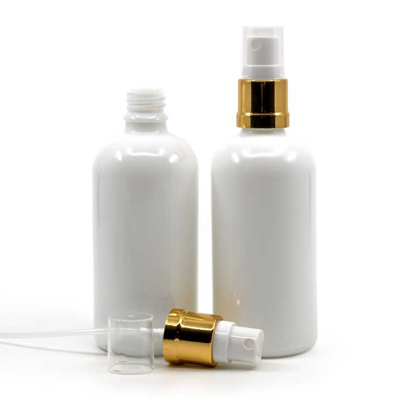 White Glass Bottle, Glossy Gold White Spray, 10 ml