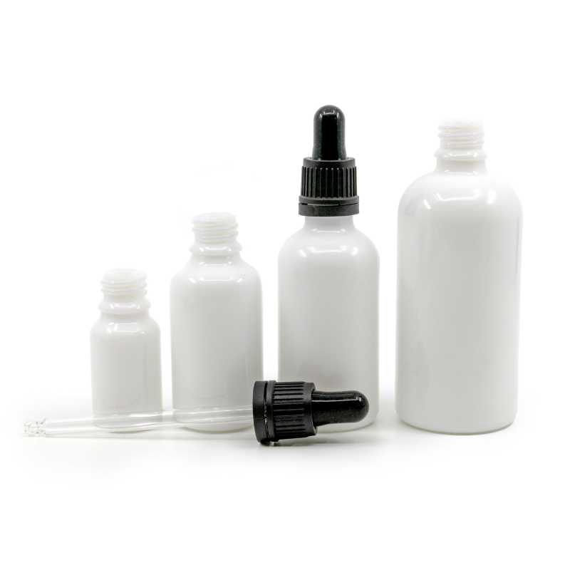 White Glass Bottle, Black Temper Evident Dropper, 10 ml