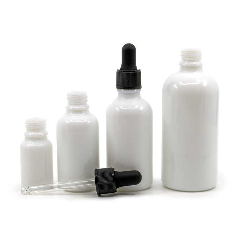 White Glass Bottle, Matte Black Dropper, 10 ml