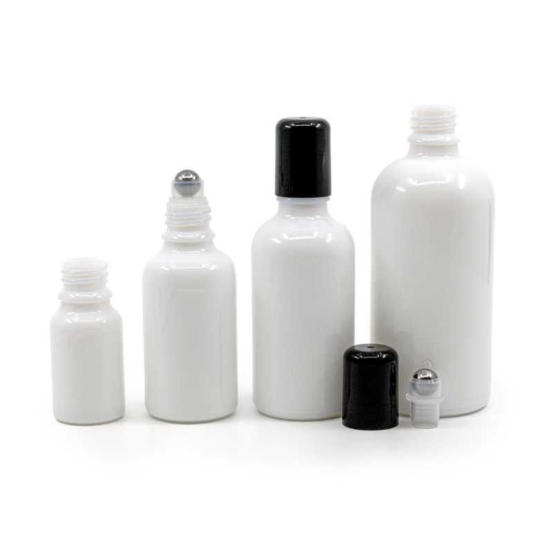 White Glass Bottle with Roll-On, 10 ml