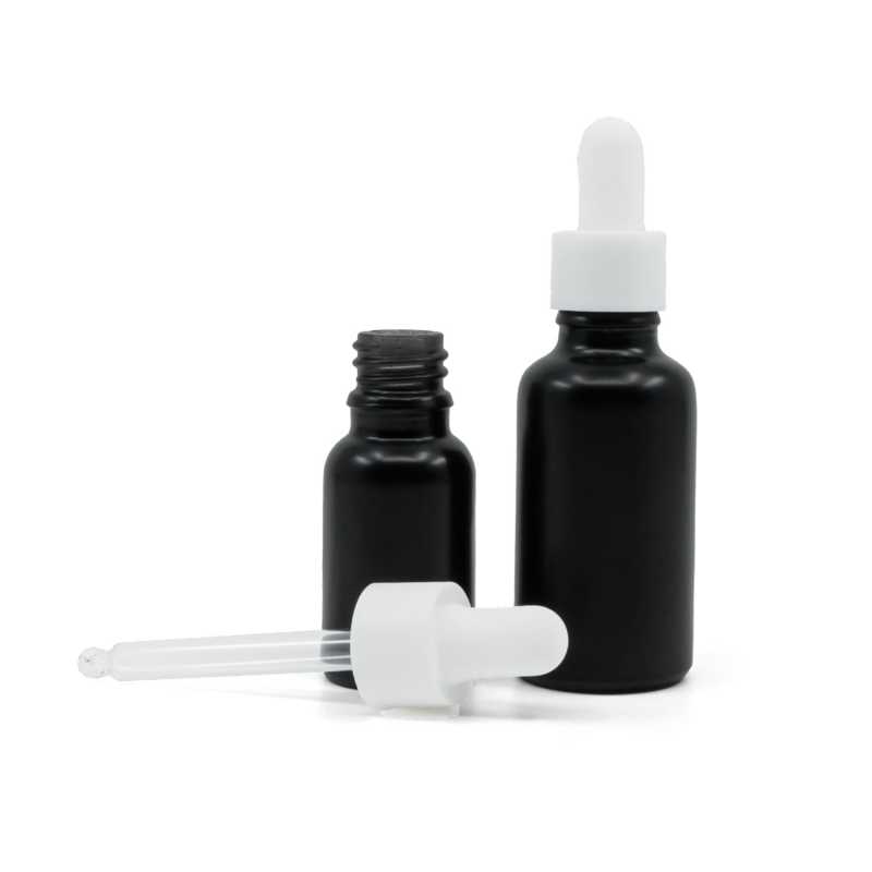 Matt Black Glass Bottle, White Smooth Matte Dropper, 30 ml