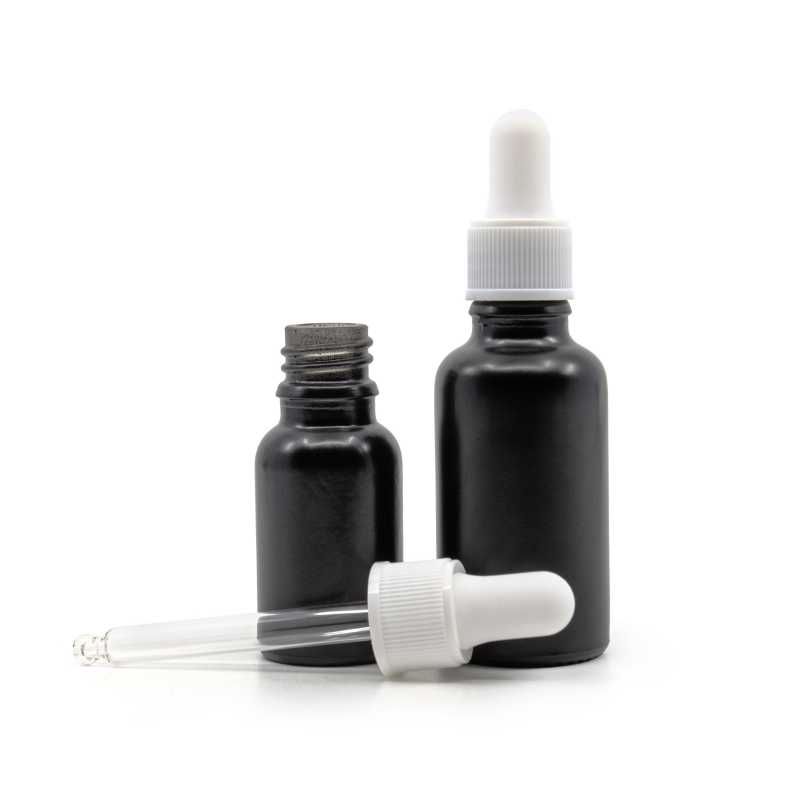 Matt Black Glass Bottle, Matte White Dropper, 30 ml