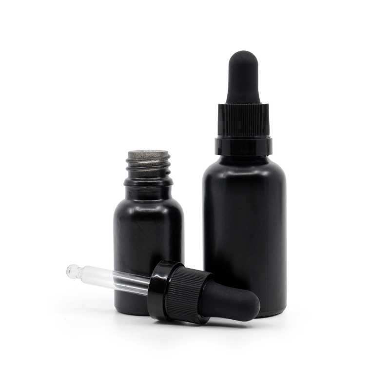 Matt Black Glass Bottle, Matte Black Dropper With Shiny Strip, 30 ml