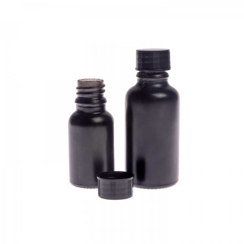 Matt Black Glass Bottle, Black Cap, 15 ml