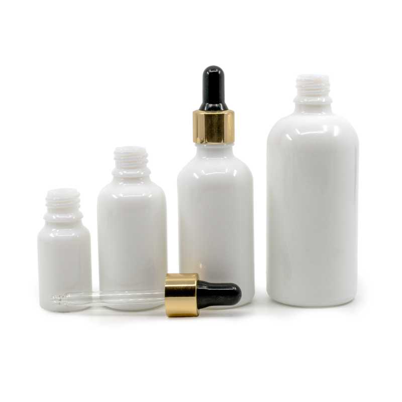 White Glass Bottle, Black Gold Dropper, 100 ml