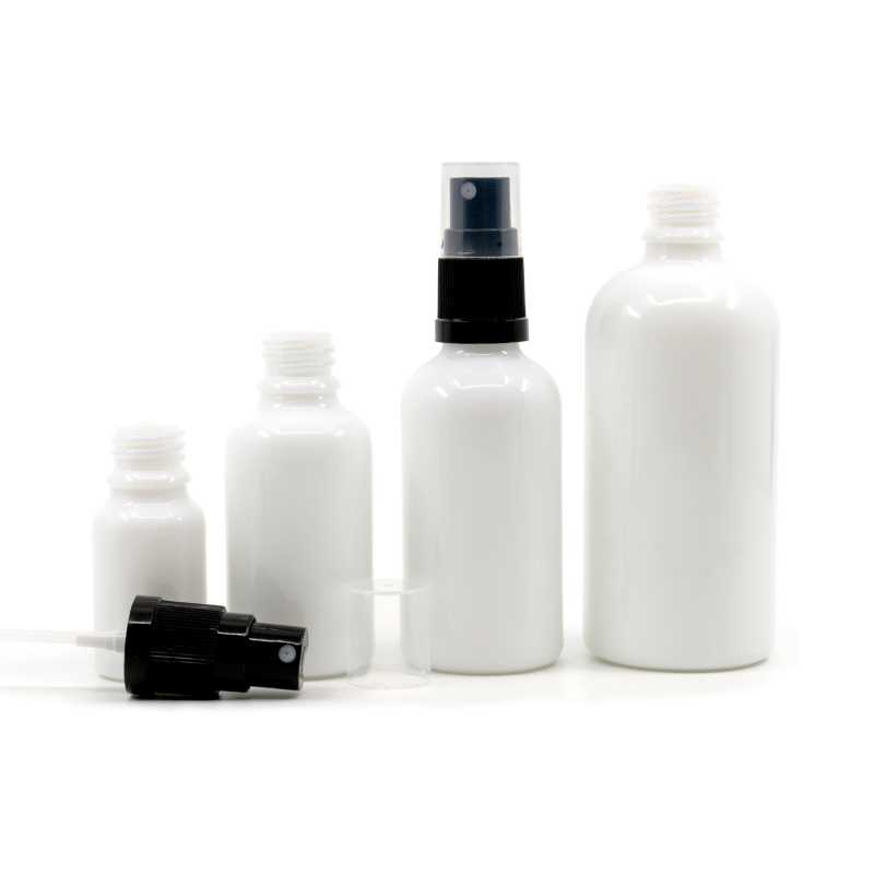 White Glass Bottle, Black Fine Mist Spray, 100 ml