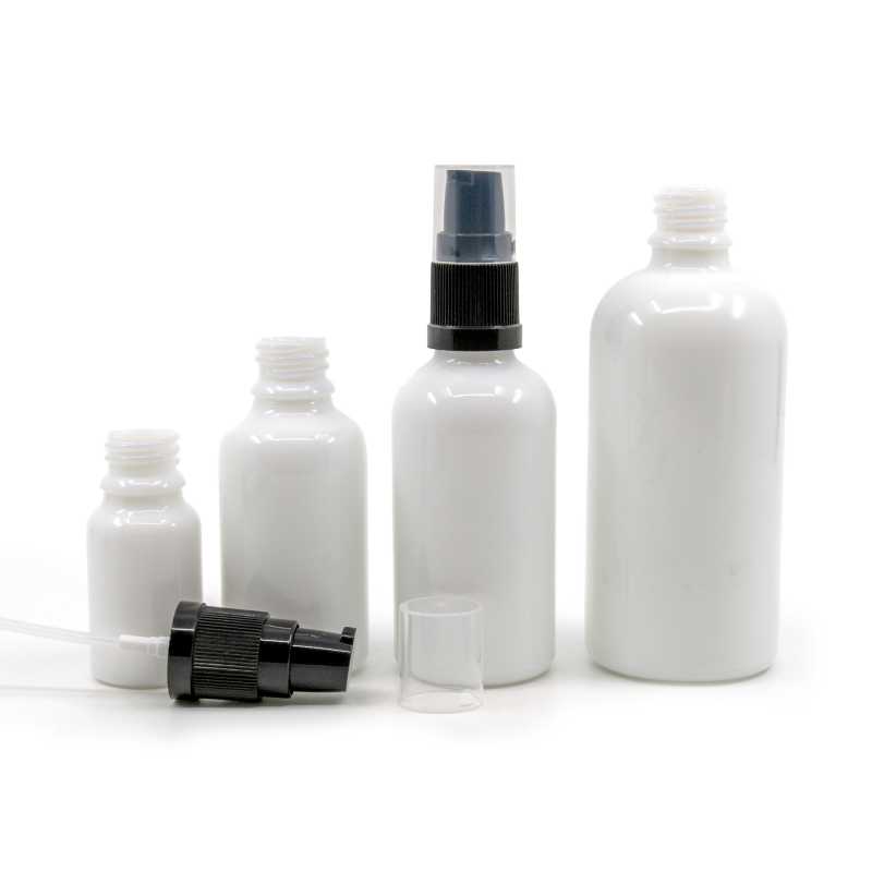 White Glass Bottle, Lotion Pump, 10 ml