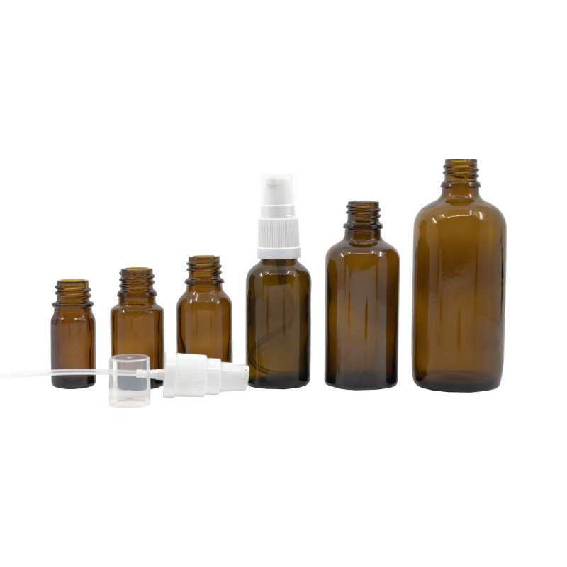 Amber Glass Bottle, White Lotion Pump, 15 ml