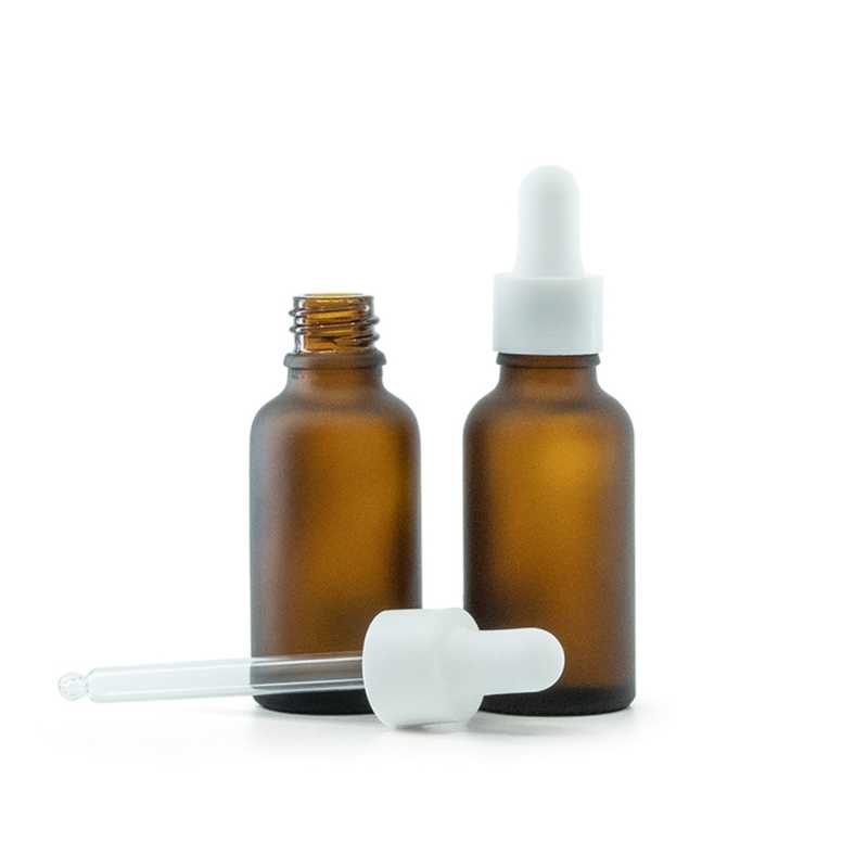 Amber Matte Glass Bottle, White Smooth Matte Dropper, 30 ml