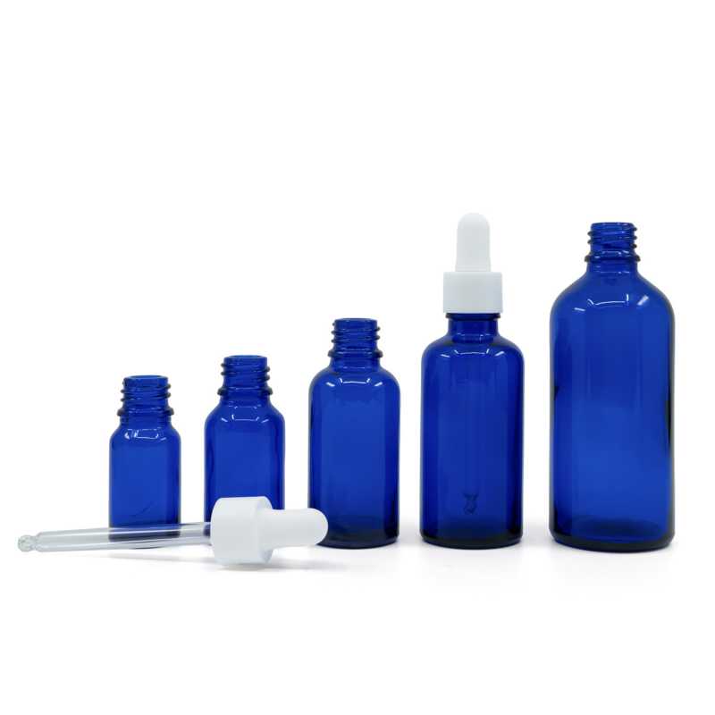 Blue Glass Bottle, White Smooth Matte Dropper, 30 ml