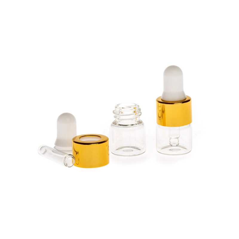 Glass dropper bottle with a volume of only 1 ml, therefore ideal for e.g. samples.
The packaging is certified for use in cosmetics. 
 
 