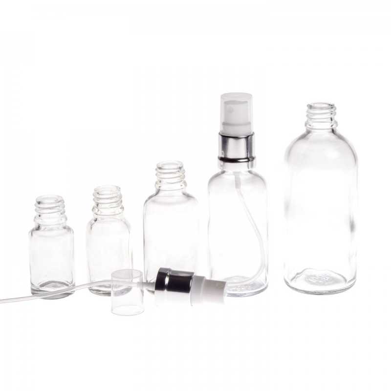 Clear Glass Bottle, Glossy Silver White Spray, 10 ml