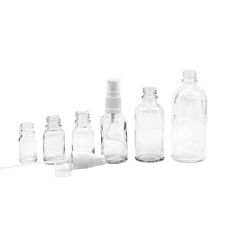 Clear Glass Bottle, White Lotion Pump, 100 ml