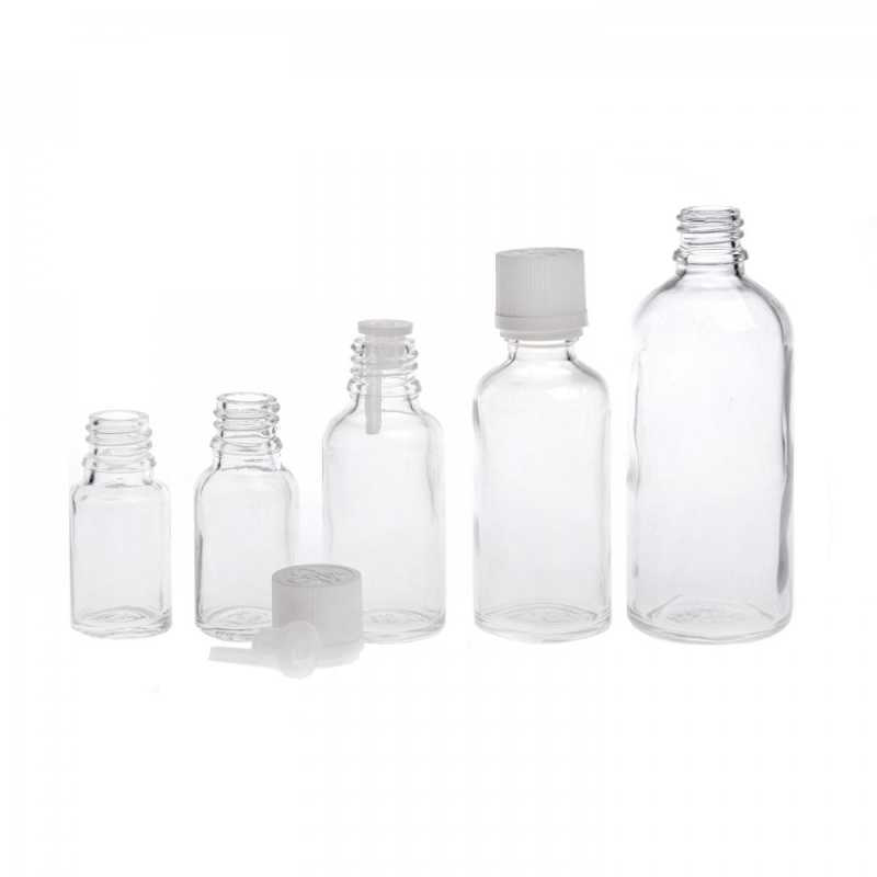 Clear Glass Bottle, White Tamper Evident Safety Cap & Dropper, 30 ml