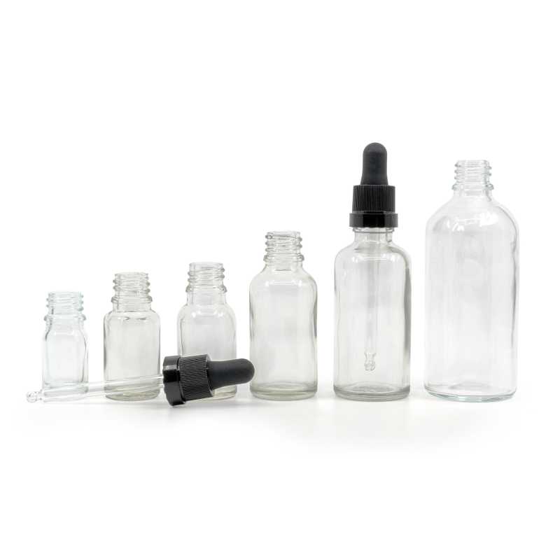 Clear Glass Bottle, Matte Black Dropper With Shiny Strip, 15 ml