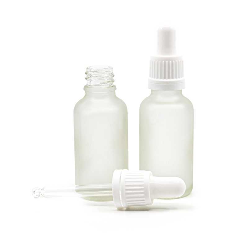 Clear Frosted Glass Bottle, White Dropper, 30 ml